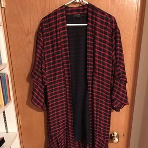 ZARA Basic plaid sheer ruffled duster kimono